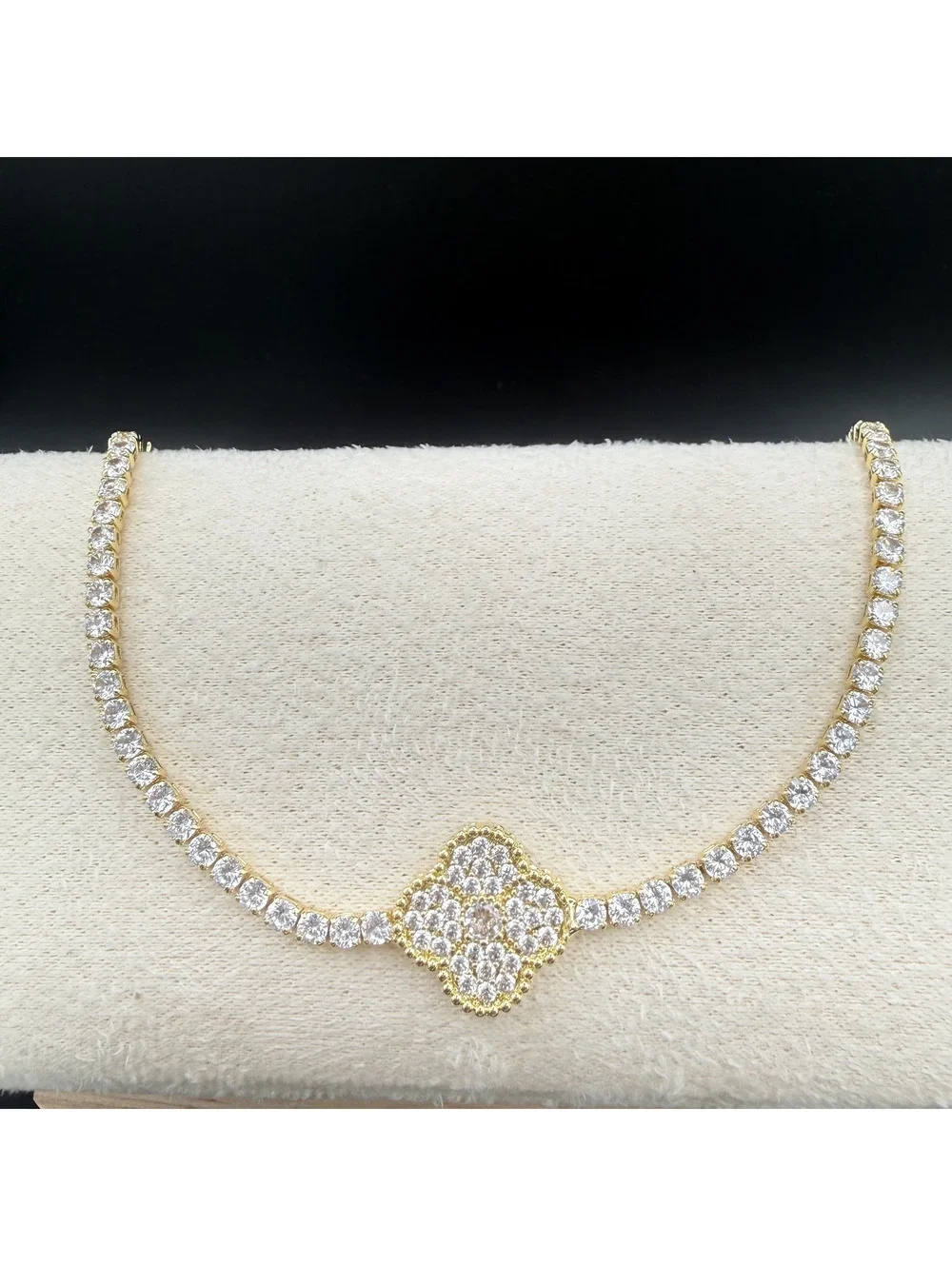 candy+clover gold pave crystal tennis gold tone bracelet